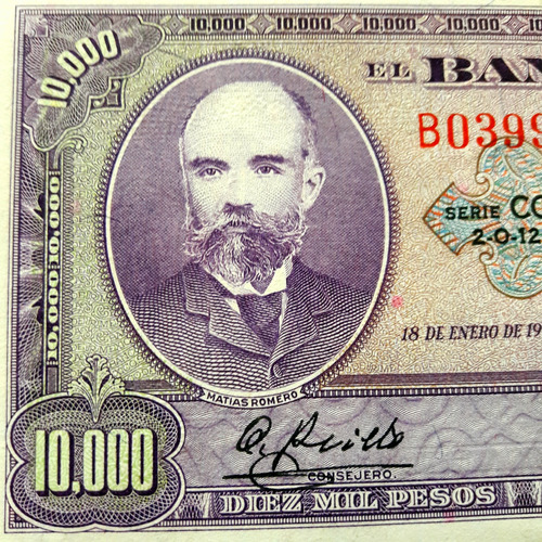 1 Billete 10,000 Pesos Matías Romero Muy Circulado Regular 