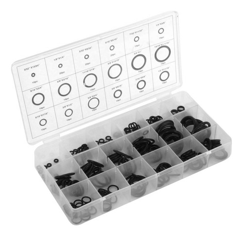 Kit Juego Caja De Orings Sellos Negros 17 Tamaños 222 Piezas