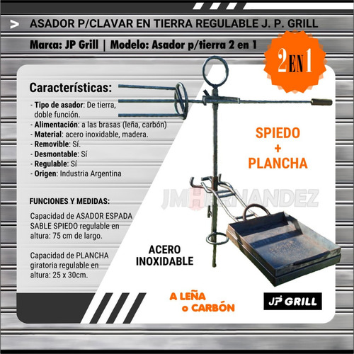 Asador P/clavar E/tierra Spiedo Plancha Inoxidable J.p.grill