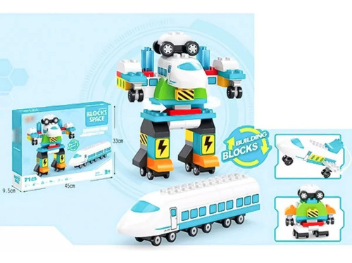 Set De Construccion Bloques Tren Y Robot 71 Piezas Niños