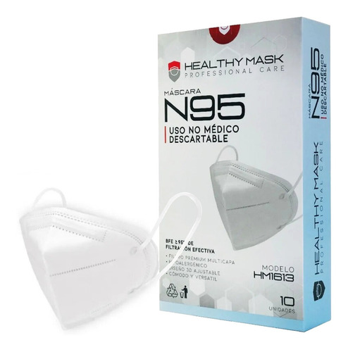 Healthy Mask Barbijo N95 M10c X 10 Unidades Color Blanco Diseño de la tela Liso