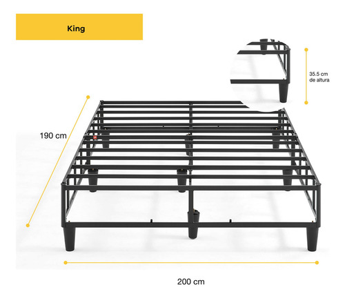 Base De Cama De Metal Tipo Box Con Funda Tamaño King Color Negro