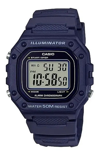 Relógio masculino Casio W-218h, malha azul escura, moldura preta, fundo cinza