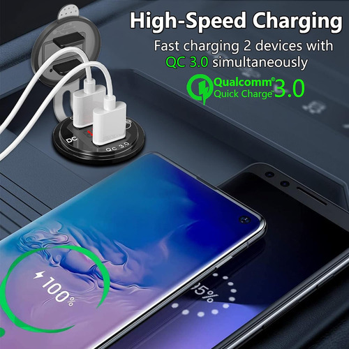 Paquete De 2 Salidas Usb De 12 V, Carga Rápida Dual 3.0, Pue