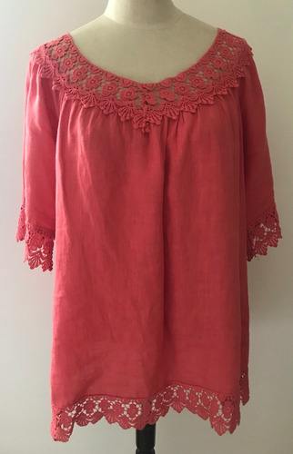 Divina Blusa Coral 100% Lino. Italiana. Talle S #mfa12