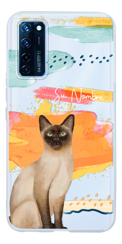 Funda Para Zte Mujer Gatito Siamés Acuarela Con Tu Nombre