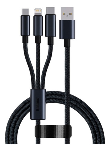 Cable 3 En 1 Para iPhone, Tipo C, Y Micro Usb Negro Baseus