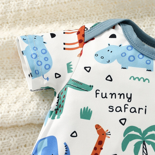 Conjunto De Mameluco Para Bebé Con Estampado De Animales Blanco 3-6 M