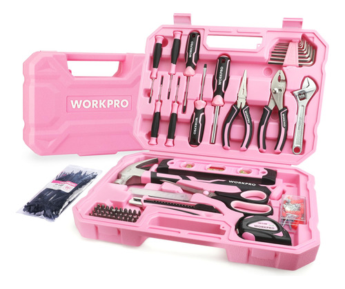 Workpro Caja De Herramientas Rosa, Kit De Herramientas Rosa 