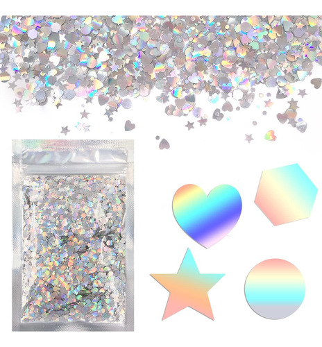 Glitter Grueso Plata Holografica 15gr. Bolsa Resellable