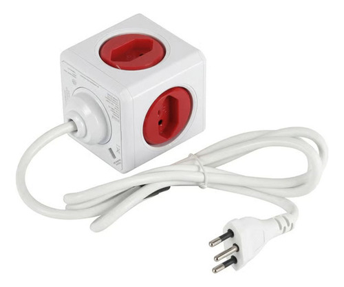 Adaptador Tomadas Power Cube 5 Tomadas 1.5m Bivolt Vermelho