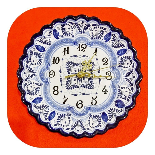 Imagen 1 de 2 de Reloj De Talavera Poblana 25 Cm Azul Fino Redondo   