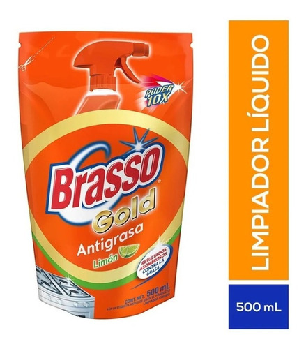 Limpiador Brasso Gold Líquido Antigrasa Aroma Limón 500 Ml