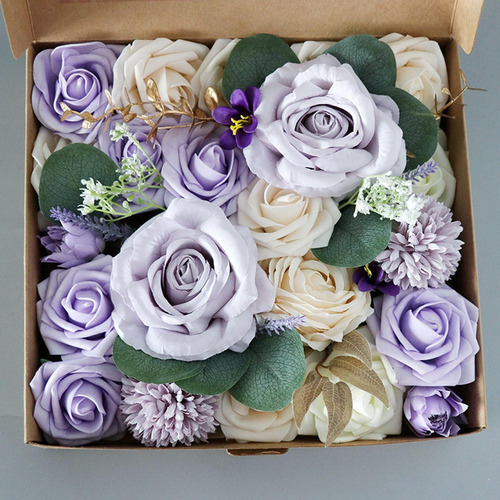 Caja De Flores Artificiales Diy Realista Con Tallos Morados