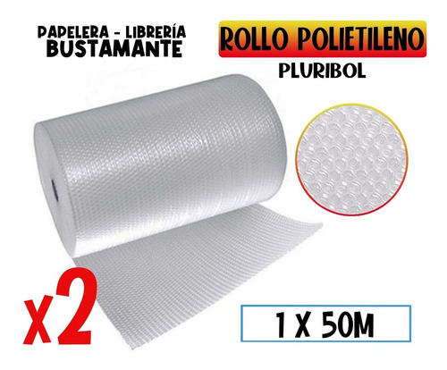 2 Rollo Polietileno Con Burbujas Pluribol 1 M X 50 M Globito