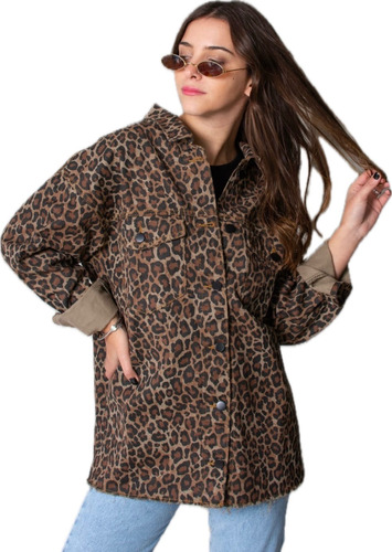 Camisaco Animal Print Oversize Campera Chaqueta - Mujer