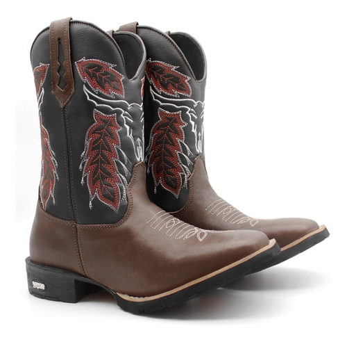Botina Bota Country Texana Bico Quadrado Rodeio Lançamento