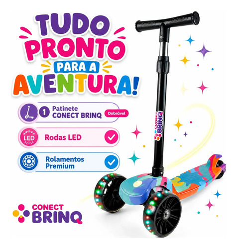 Patinete Scooter Dobrável Com Led Freio Bv0011 Mega Compras Azul