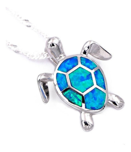 E Collar Tortuga Ópalo Fuego Azul Plata Juvenil Joya Moda