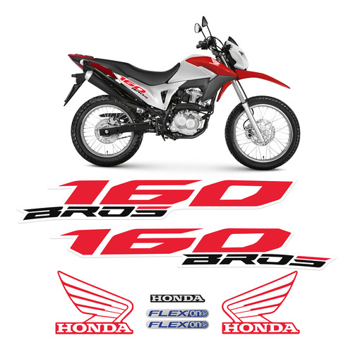 Kit Adesivos Para Honda Bros 160 Esdd 2014 Moto Vermelha