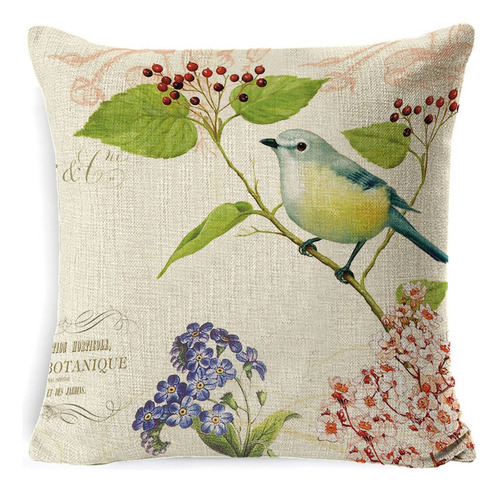Fundas Cojines Almohada Decorativos Lino Algodón 4pcs 45cm Pájaros