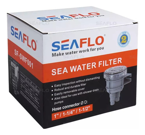 Filtro Agua Salgada Mangueira 1  1-1/4  1-1/2   Seaflo Barco