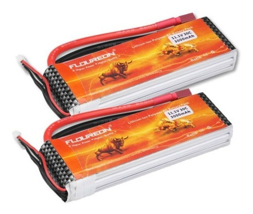 2 X 3000mah 3s 11.1v 30c Lipo Batería T Enchufe De Avión Rc 