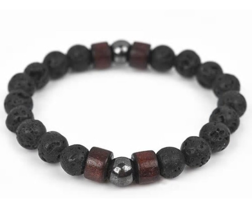 Pulsera Piedra Lava Natural Artesanal Perlas 8mm Unisex 