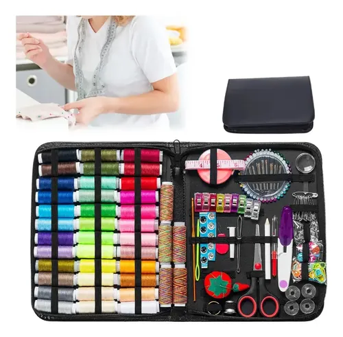 Kit De Costura Agulhas Tesoura Linhas Completo Com 229 Peças Preto R