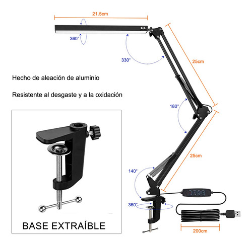 Lámpara De Escritorio Led, Lámpara Led Con Brazo Oscilante