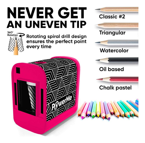 Powerme Electric Pencil Sharpener, Battery Operated, Vari Sb