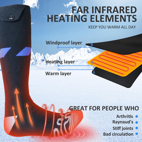 Calcetines Térmicos Eléctricos 7.4v 5000mah Para Invierno Negro Diseño De La Tela Talle