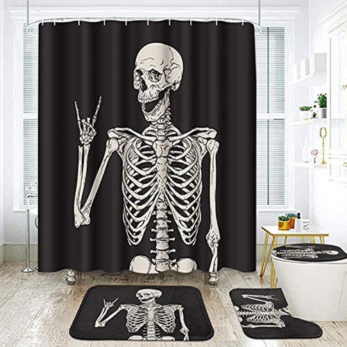 Artsocket 4 Pcs Shower Curtain Set Skeleton Rock Skull Horro