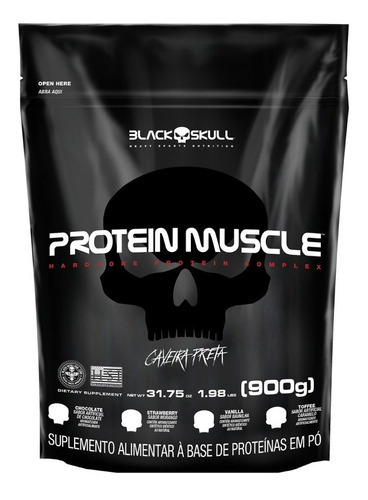 Protein Muscle 900g - Concentrado, Isolado E Wph Black Skull Sabor Morango