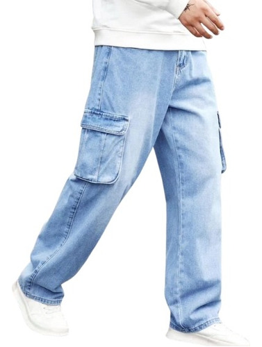 Pantalón Jeans Rígido  Modelo Carpintero Cargo Hombre