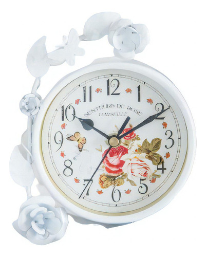 Reloj De Apoyo Metal Bco Relieve Izquierda Diam 12cm 16x17cm Color Blanco