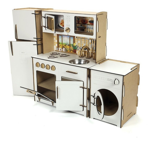 Imagen 5 de 10 de Cocina De Madera Con Heladera Y Lavarropas Infantil Cocinita