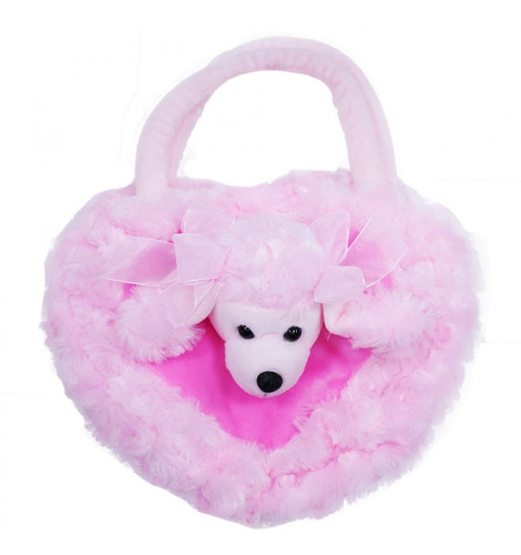 Bolsa Pink Pelúcia Cachorro Poodle Branco 28x23cm