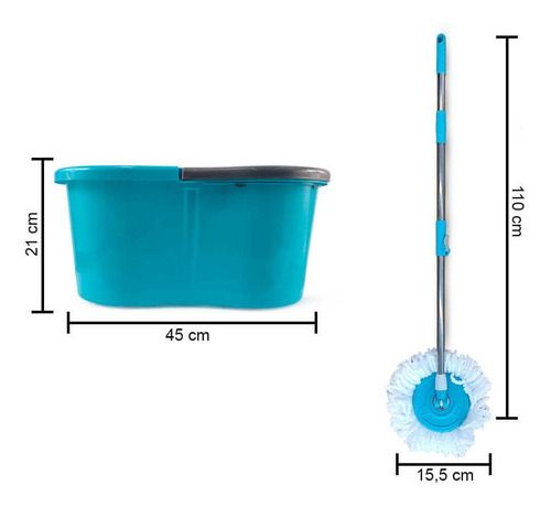 Mop Giratório 360 Cabo Inox Balde Spin Centrifuga 6 Litros