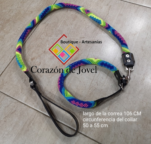 Juego De 1 Collar + 1 Correa De Cuero Con Tejido Artesanal M