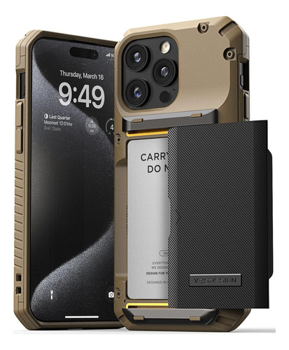 Funda Para iPhone 15 Pro Max Tarjetero Semi Automatico Caqui