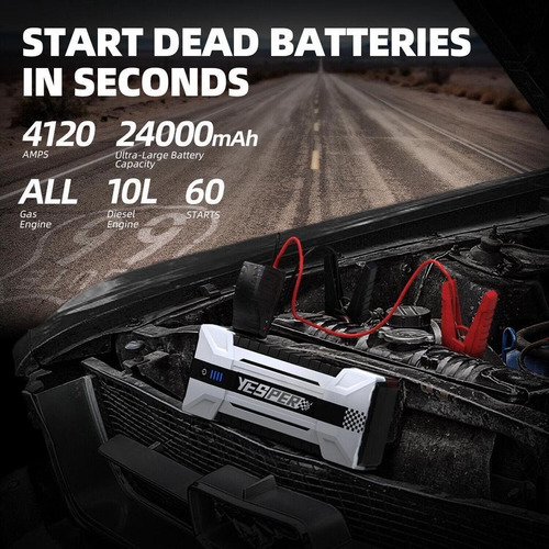 Arrancador De Batería De Autos Portátil 4120a 24000mah
