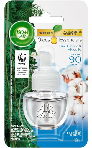 Bom Ar Refil de Difusor Elétrico Aromas Lirio Branco E Algodao 16ml 