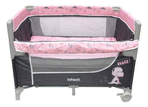 Cuna De Viaje Madison Infanti Convertible A Colecho Color Rosa claro con Gris Diseño de la tela Dino