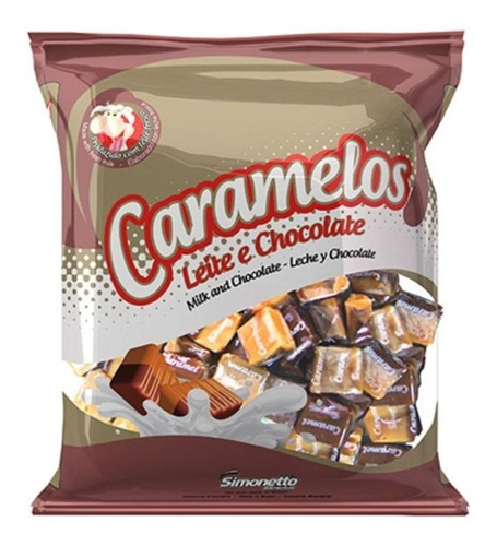 Bala Caramelo Sabor Leite Com Chocolate Simonetto 140 Grs.