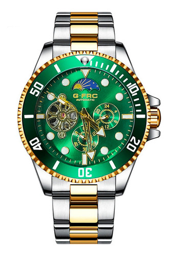 Reloj G-force At801 Automatico Tipo Rolx Acero + Estuche Color de la correa Bicolor Verde