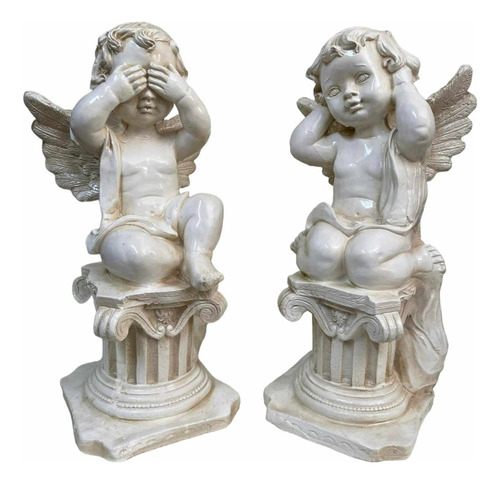 Figura Angel Querubín 43 Cm Decoración De Cerámica 2 Pzas 