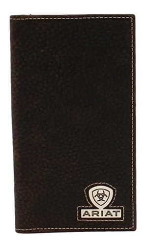 Ariat Hombre Logotipo Bifold Piel Cartera Marrón De V159g