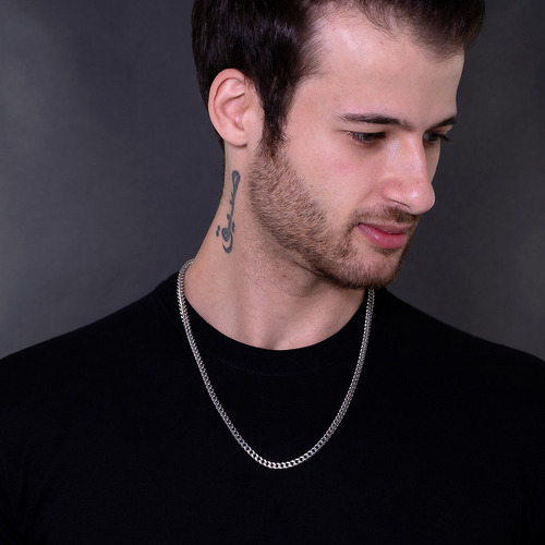 Kit Corrente Cordão Pulseira Masculino Prata Cj-113 Aço Inox