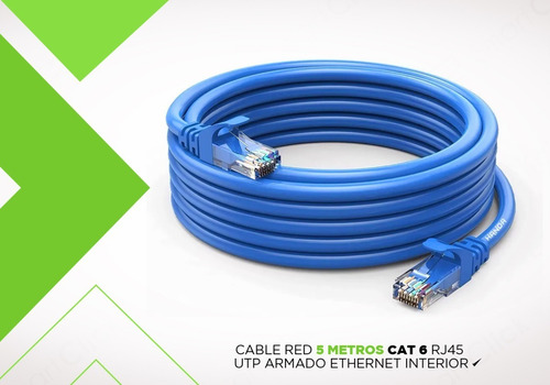 Imagen 4 de 10 de Cable Red 5 Metros Cat 6 Rj45 Utp Armado Ethernet Interior